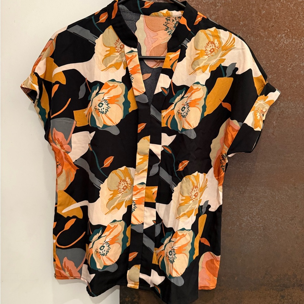 SHEIN Floral Print Top with Orange and Green Accents